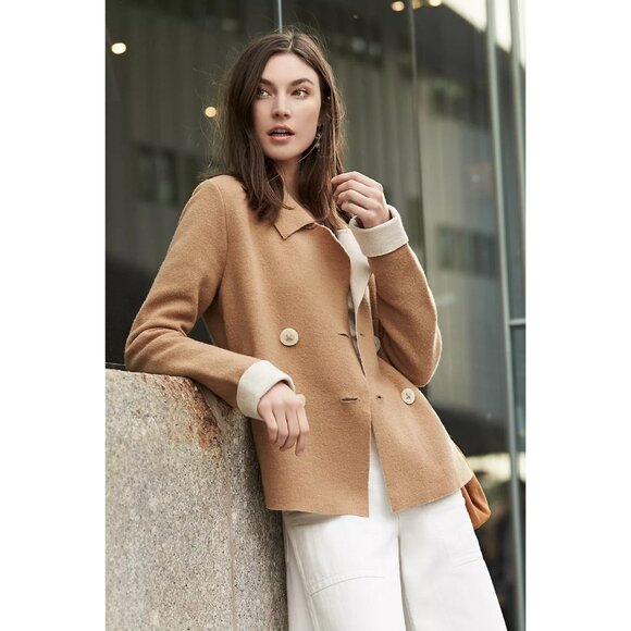 Anthro HWR Womens Tan Double-Breasted Sweater Wool Blend Jacket, Size S - Picture 2 of 15